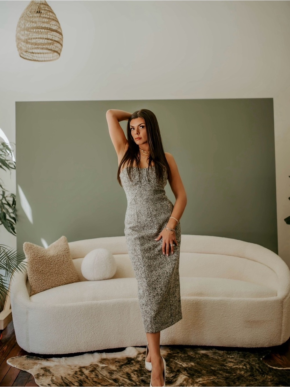 JLUXLABEL Sleek Gray Strapless Midi Dress